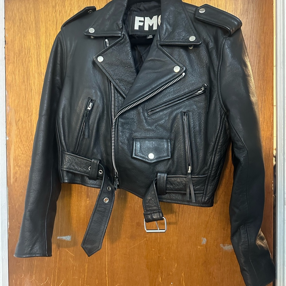 FM Ø Cropped Black Leather Moto Jacket